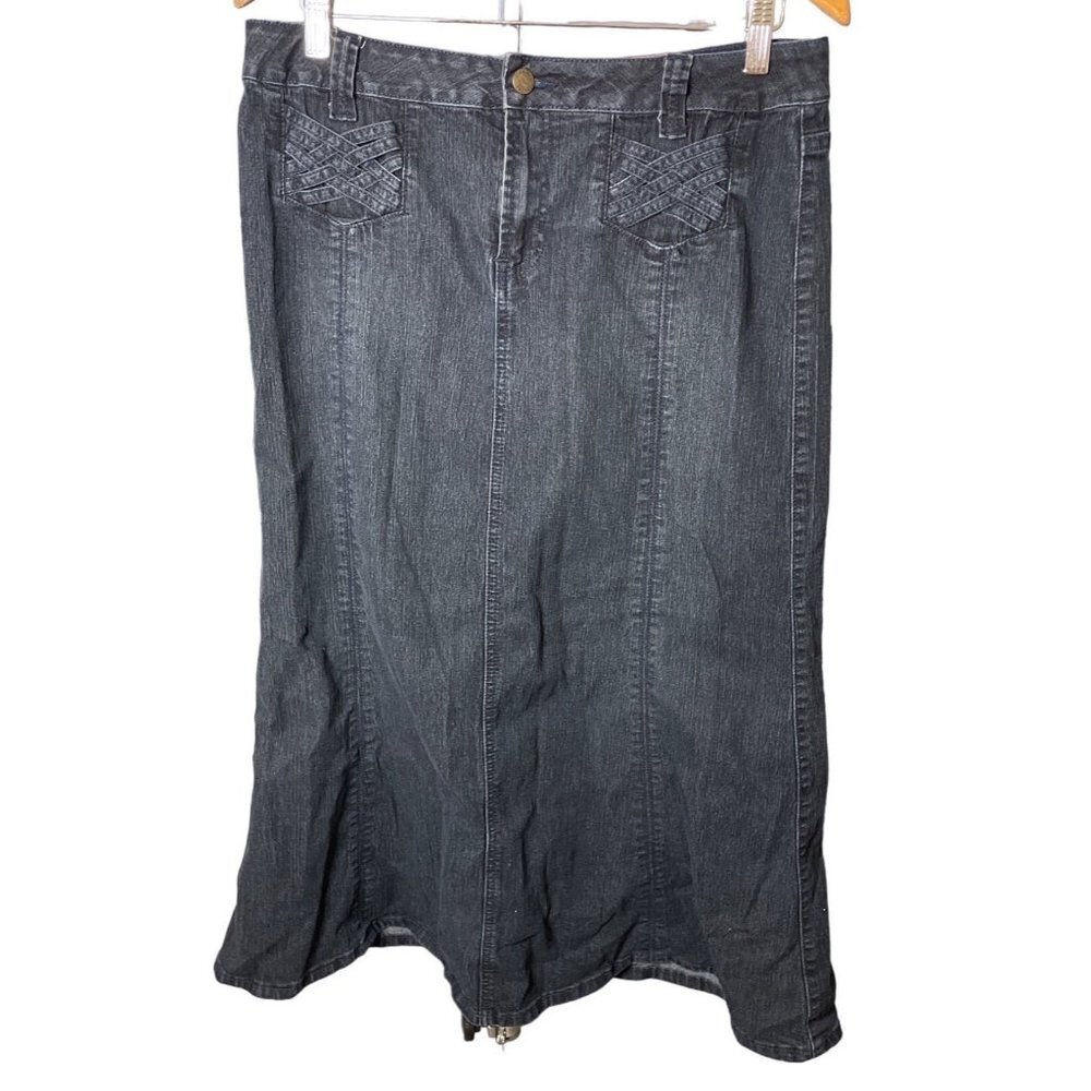 Cato Retro Long Woven Pockets Denim A Line Skirt Sz 10